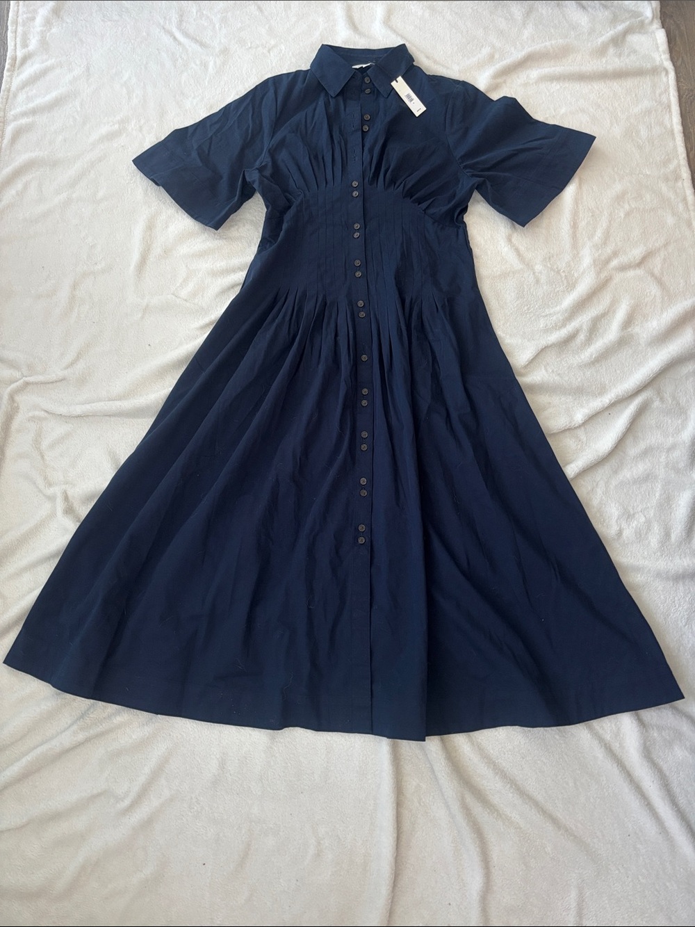 Banana Republic Poplin Pintuck Midi Dress - Size M, Navy